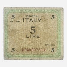 ITALY 5 LIRA BANKNOTE 1943 OLD ITALIAN LIRE NOTE WW2 ALLIED MILITARY CURRENCY