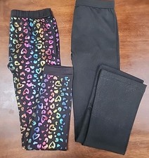 2 Pair Children's Place Leggings Black Sparkly  Shiny Hearts- Size 10/12 T2
