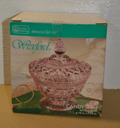 Vintage Anchor Hocking Pink Wexford Candy Dish W/Cover Lid USA Made ~NOS!