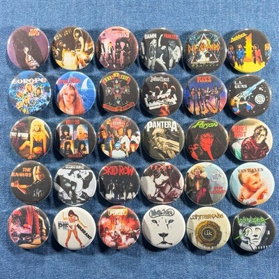 80s Glam Metal Hard Rock Hair Bands 1.25'' Pinback Buttons Set of 30 Music Pins