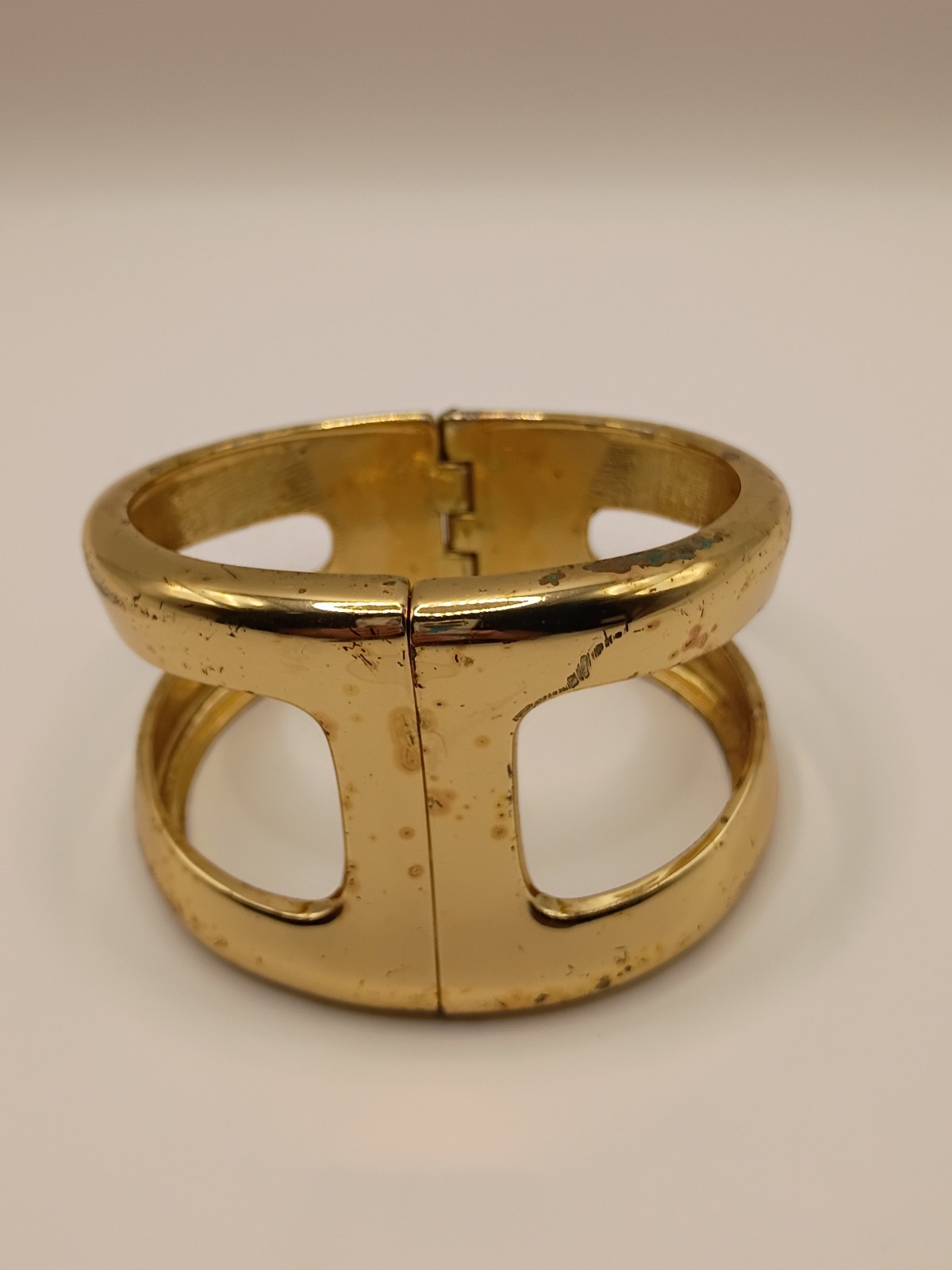 Vintage Wide Chunky Hinged Cuff Bangle Bracelet M… - image 1