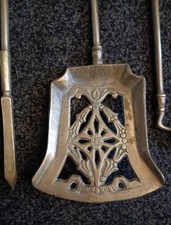 Set of Antique Victorian Brass Fire Irons FireSide Tools Shovel Poker Tongs 