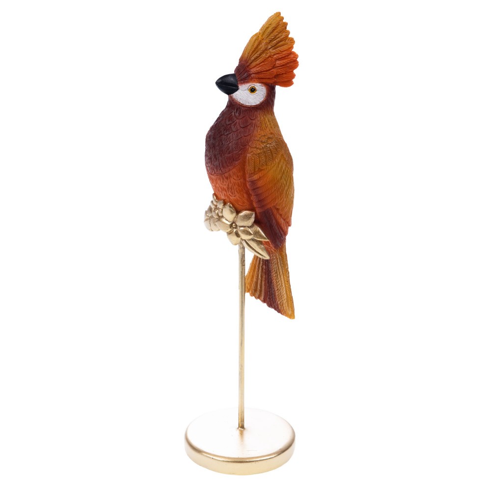 Oiseau huppé orange résine 10x13 cm statuette oiseau de décoration