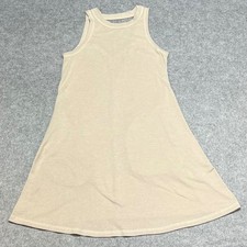 Beige Knit Sleeveless Mini Dress Strappy V-Back Shimmer Tan Cover Up Small
