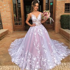 Customized V Neck Wedding Dress Sweep Train White Appliques Robe De Mariee Dubai