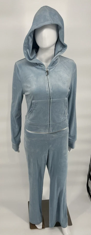 JUICY COUTURE Frosted Blue BLING Velour TRACKSUIT Small S Pants Hoodie NWT! - Image 2 of 4