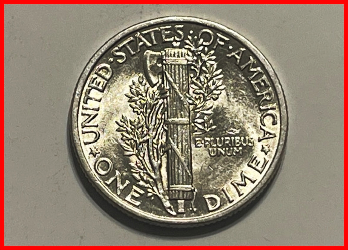 1943-P Mercury Silver Dime 10 Cent - Split Bands - Great BU