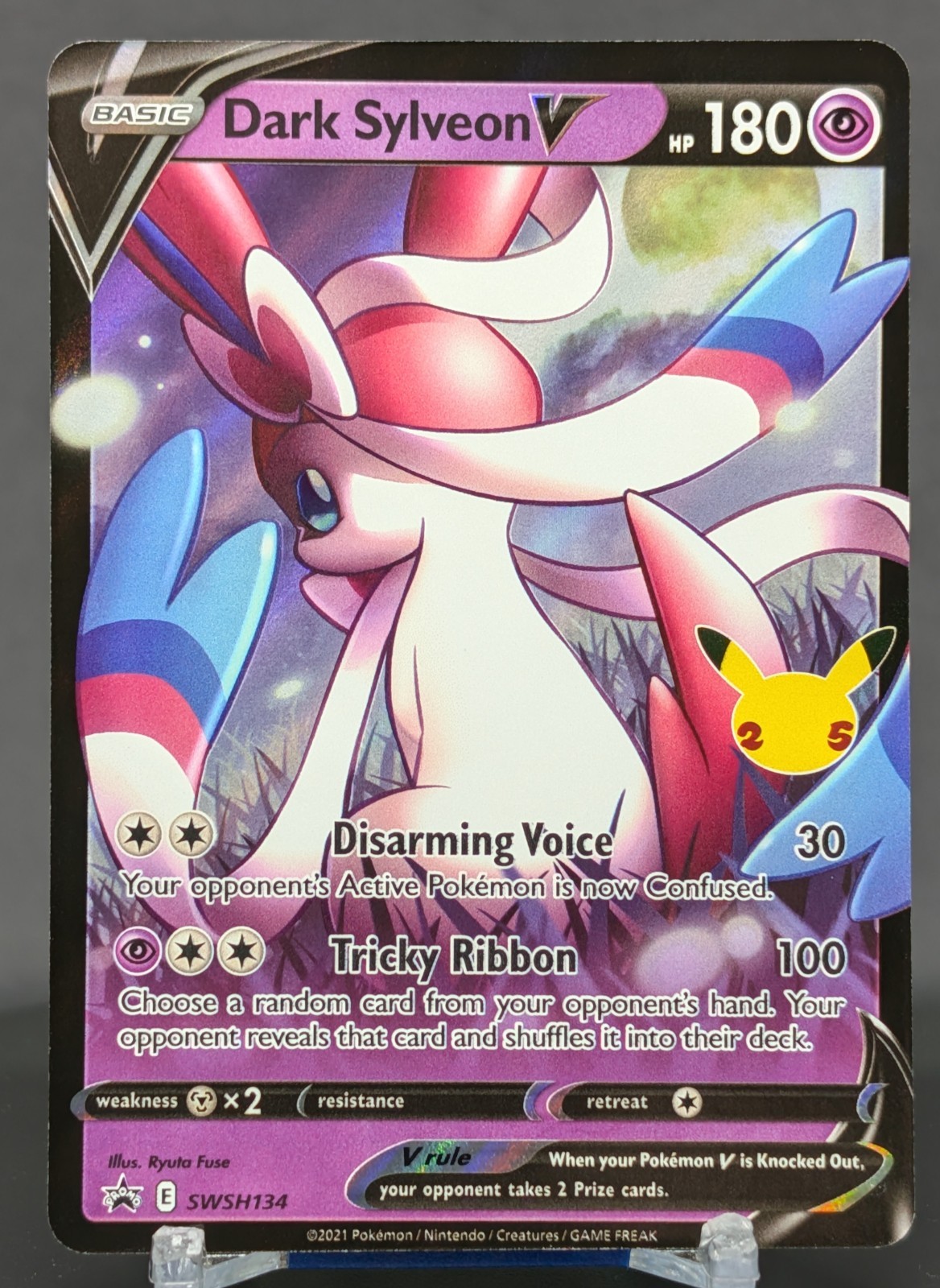 Pokemon Dark Sylveon V #SWSH134 English Black Star Promo 25th Stamped