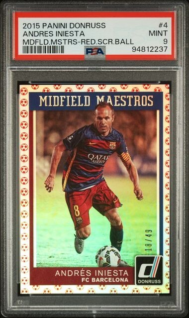 2015 Donruss Midfield Maestros Red Ball #4 Andres Iniesta PSA 9 Pop 1 /49