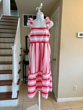 NWT J Crew Pink Stripe Ruffle Trim Midi Summer Dress Size 10 New 128