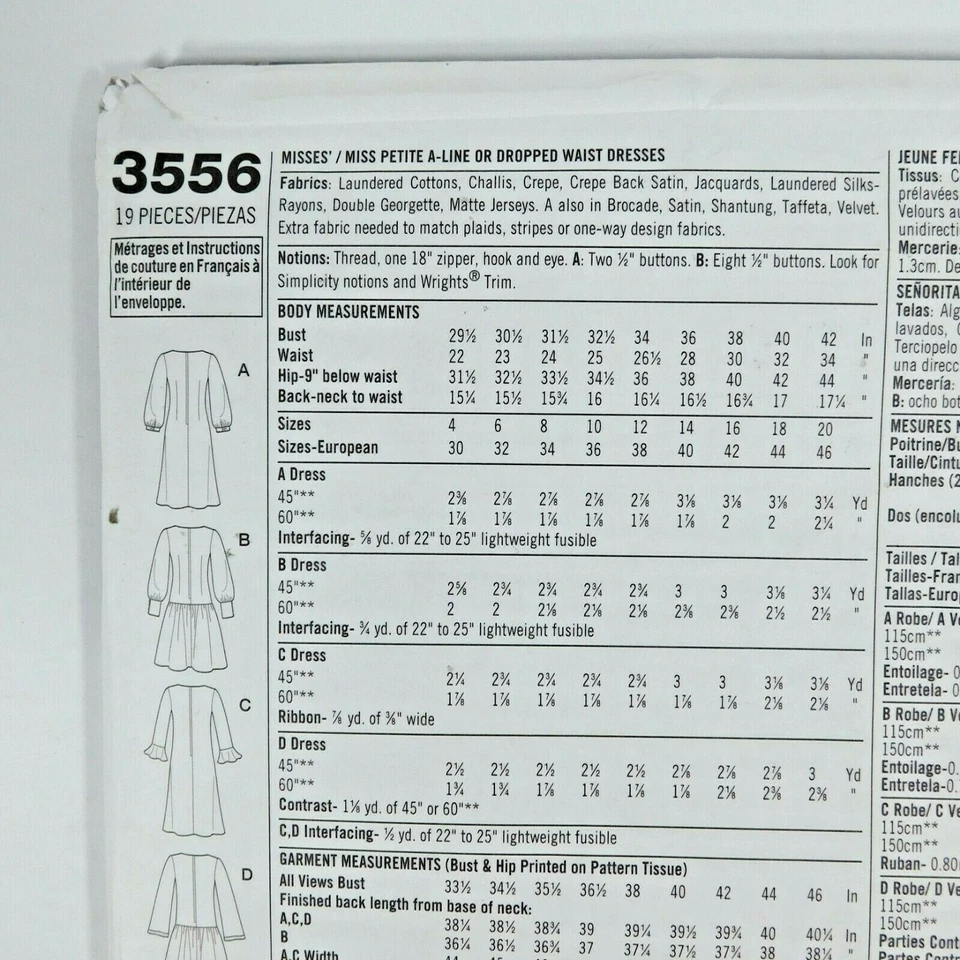 Simplicity 3556 Misses Petite A-Line Dropped Waist Dress Sewing Pattern Sz 4-12  - Image 3 of 4