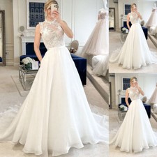 Chiffon Sleeveless Wedding Dresses High Neck Lace Appliques Bridal Gowns Custom