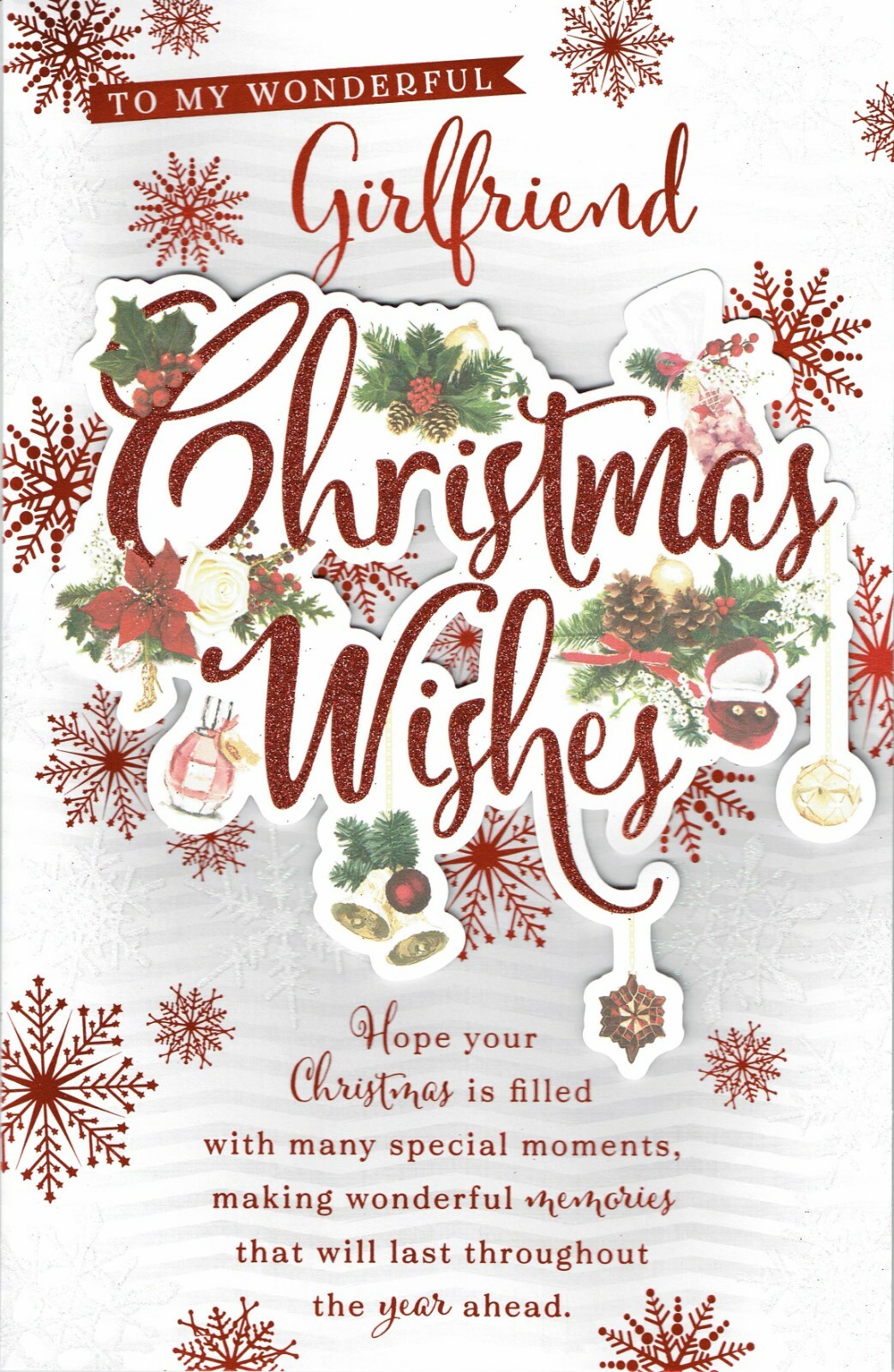 GIRLFRIEND ~ FABULOUS  EX-LARGE CHRISTMAS Card With 8 PAGE INSERT Snowflakes