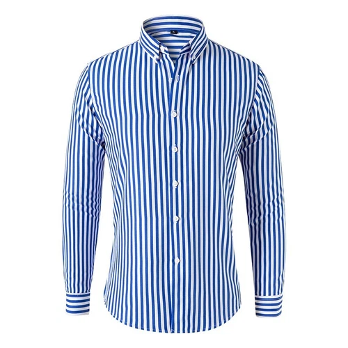 Men's Dress Shirts Long Sleeves Formal Business Striped Casual Slim Shirts Tops - Picture 7 of 22