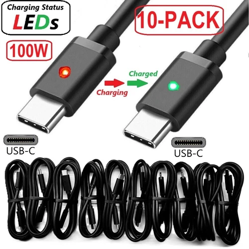 10-PACK USB-C to USB-C CABLE 100W PD FAST CHARGER for iPhone 15 16 17 Galaxy And