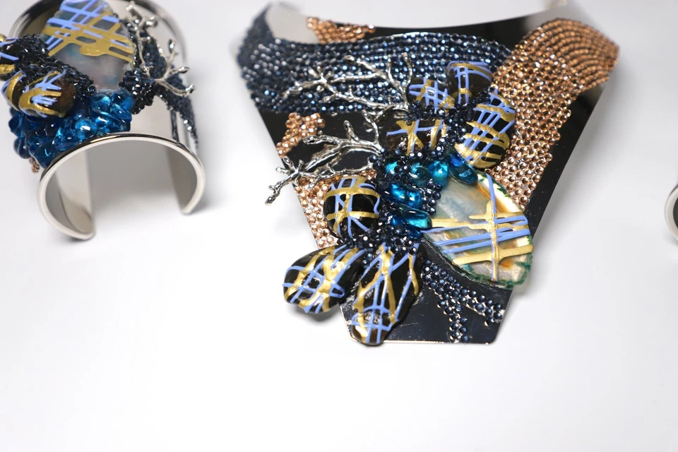 Collar Gargantilla Plata y Conjunto de Brazaletes Azul para Celebridades ÚNICO EN SU CLASE Foto 4 de 4