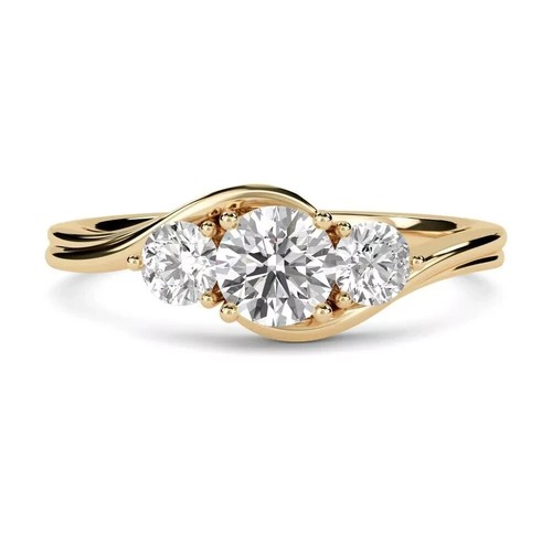 3 Ct Round-Cut VS2/G Lab Grown Diamond Three Stone Wedding Ring 14K Yellow Gold - Picture 2 of 4