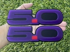 5.0 Emblem Badges Set of (2) Racing Aggressive Purple On Black Fender Badges New