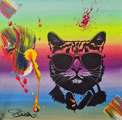 Acryl Gemälde PopArt 30x30cm 3D Leinwand Bild Unikat Malerei KATZE Portrait