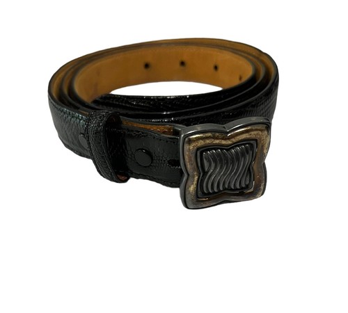 VTG David Yurman Silver & 14k Gold Quatrefoil Belt Buckle Lizard Belt SZ 38 USA - Picture 4 of 7