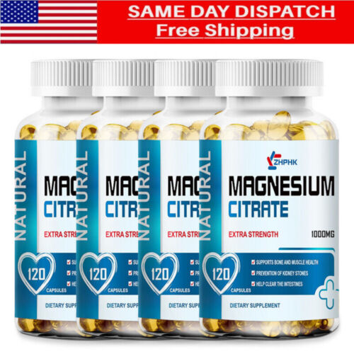 Magnesium Citrate 1000mg Capsules Super Strong Effective Vegan Capsules 120Pills