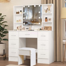 Makeup Vanity Desk with Tri-Color LED Mirror
