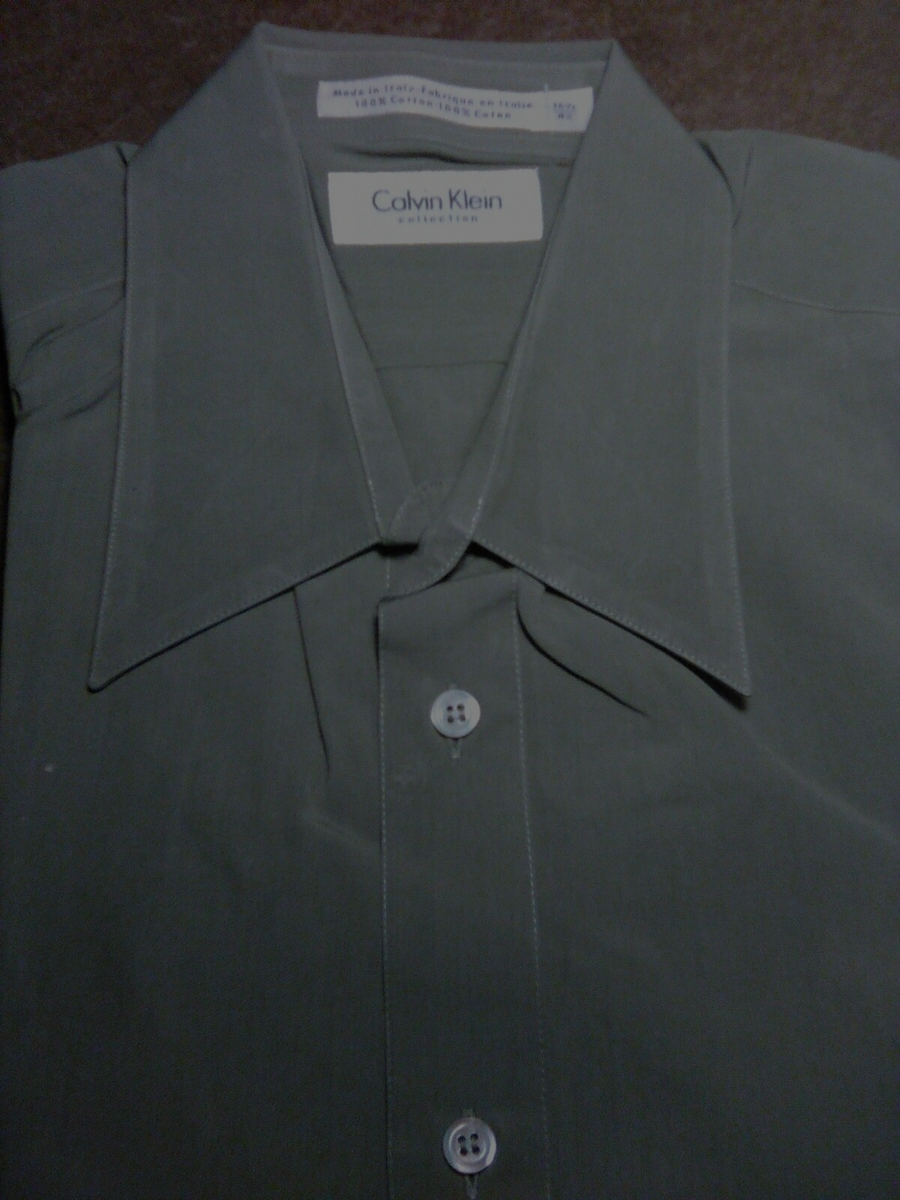 "Calvin Klein" RENOWN ! MEN'S 100% COTTON OLIVE /GREEN DRESS SHIRT