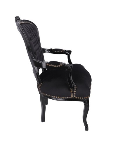 Poltrona barocca in legno laccato nero e velluto luxury barocco stile Luigi XVI - Foto 6 di 6