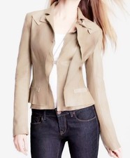 New With Tag Tahari Madison Harvest Oat Leather Jacket Size Xs $478