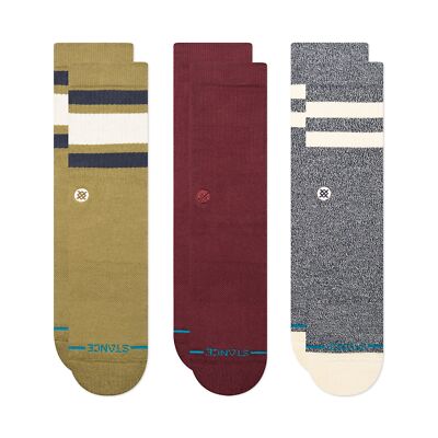 Stance mens Icon Solid Color Cotton Crew Socks, Chive - 3-PACK