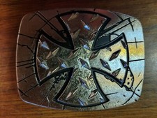 Belt Buckle Tread Plate Steel Pattern Iron Cross Chrome  6205 Black And Silver