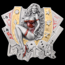 Lady Luck Gold Belt Buckle New Old Stock 