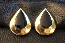 18k Gold Plated Sterling Silver Clip Earrings Black Onyx Boma 1.1" 10g 925 6250