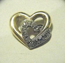 Vtg 1/2" Double Heart Love Slide Pendant 10K Yellow Gold Diamond Accents 1.2g