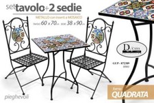 SET TAVOLO QUADRATO + 2 SEDIE METALLO GIARDINO TERRAZZO VERANDA PIEGHEVOLE 70*60