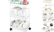 Baby Diaper Caddy, Plastic Movable Cart for Newborn Nursery Essentials Beige