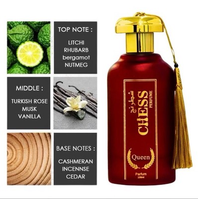 Chess Perfume Queen Parfum Spray 100ml Litchi Rhubarb Bergamot Turkish Rose