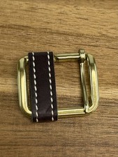 Vintage Gold Tone Replacement Belt Buckle Marked W USA Leather White Stitch