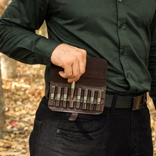 Cowhide Leather Hunting Rifle Cartridge Holder 8 Round Ammo Wallet Pouch