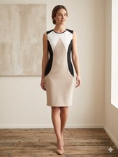 Calvin Klein Colorblock Sheath Dress Crew Neck Sleeveless Knee Length Size 6