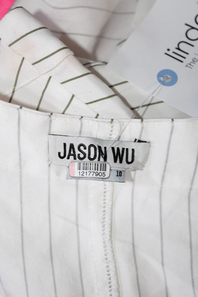 Mono para mujer Jason Wu a rayas cuello en V acanalado blanco verde talla 10 12177905 Foto 4 de 4