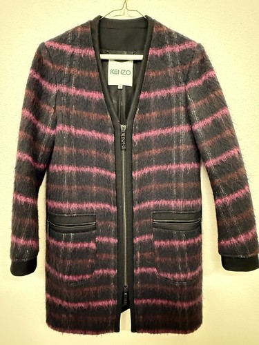 Kenzo Paris Alpaca Wool Trench Zip Winter Car Coat Jacket Sz 36 XS