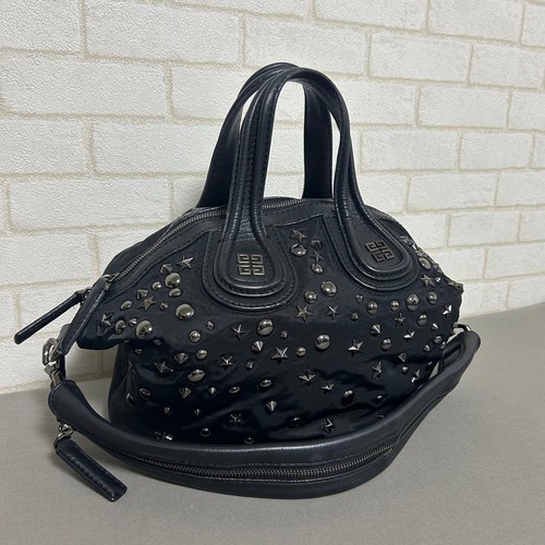 GIVENCHY Nightingale Leather Nylon Shoulder Handbag 2-Way Black Authentic Used