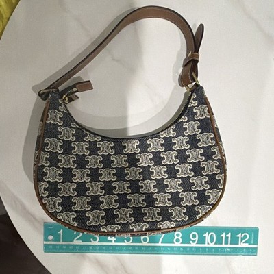 Triomphe Monogram Crescent Shoulder Bag Blue/Brown Zip Gold Hardware