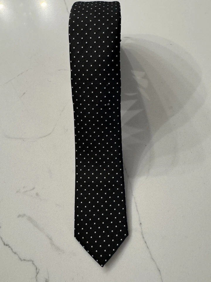 "Lote de 2 corbatas Elegance delgadas-negras con puntos rojos y blancos-57""-100 % microfibra" Foto 4 de 4