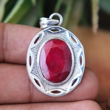 Pink Ruby Pendant: Genuine Pink Ruby Gemstone - 925 Sterling Silver,