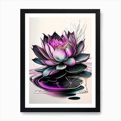 Blühende Lotusblume im Teich Graff gerahmtes Wandbild Poster Leinwanddruck Bild