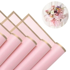 20 Sheets 22.8x22.8 Pink Flower Wrapping Paper with Gold Edge Waterproof