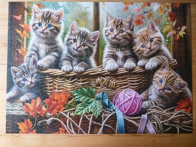 Jumbo Puzzle 1000 Teile Kittens in the Basket Katzen Neuwertig