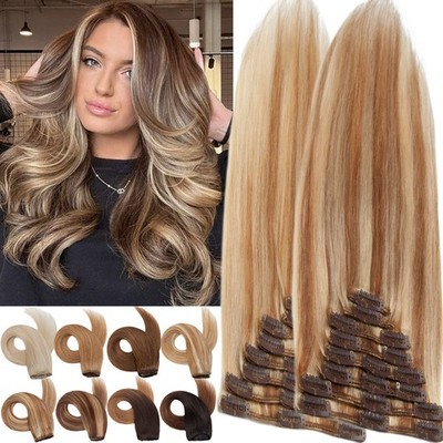 CLEARANCE Clip in 100% Human Remy Hair Extensions 8 Pieces Full Head Highlight